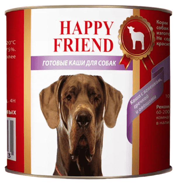 

Влажный корм для собак HAPPY FRIEND, каша с ягненком, гречкой и овощами, 525 г, 6 шт