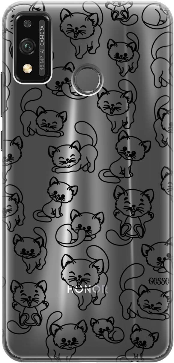

Силиконовый чехол на Honor 9X Lite с 3D принтом "Cute Kitties" прозрачный, Прозрачный;черный, 241