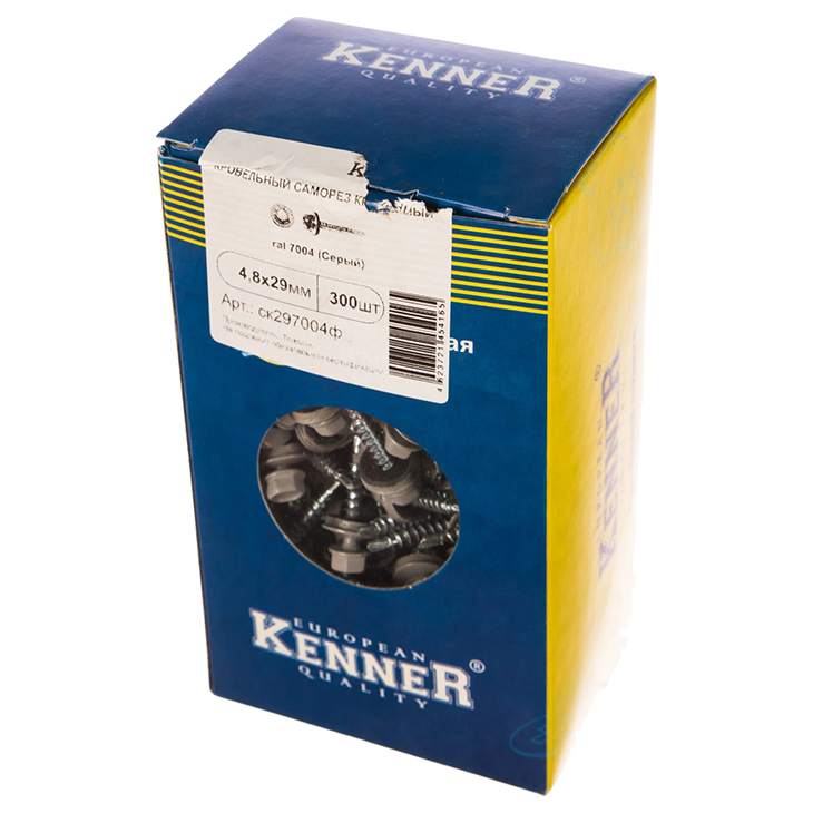 

Kenner Cаморез кровельный 4,8x29 RAL7004, серый 300шт Фасовка ск297004ф