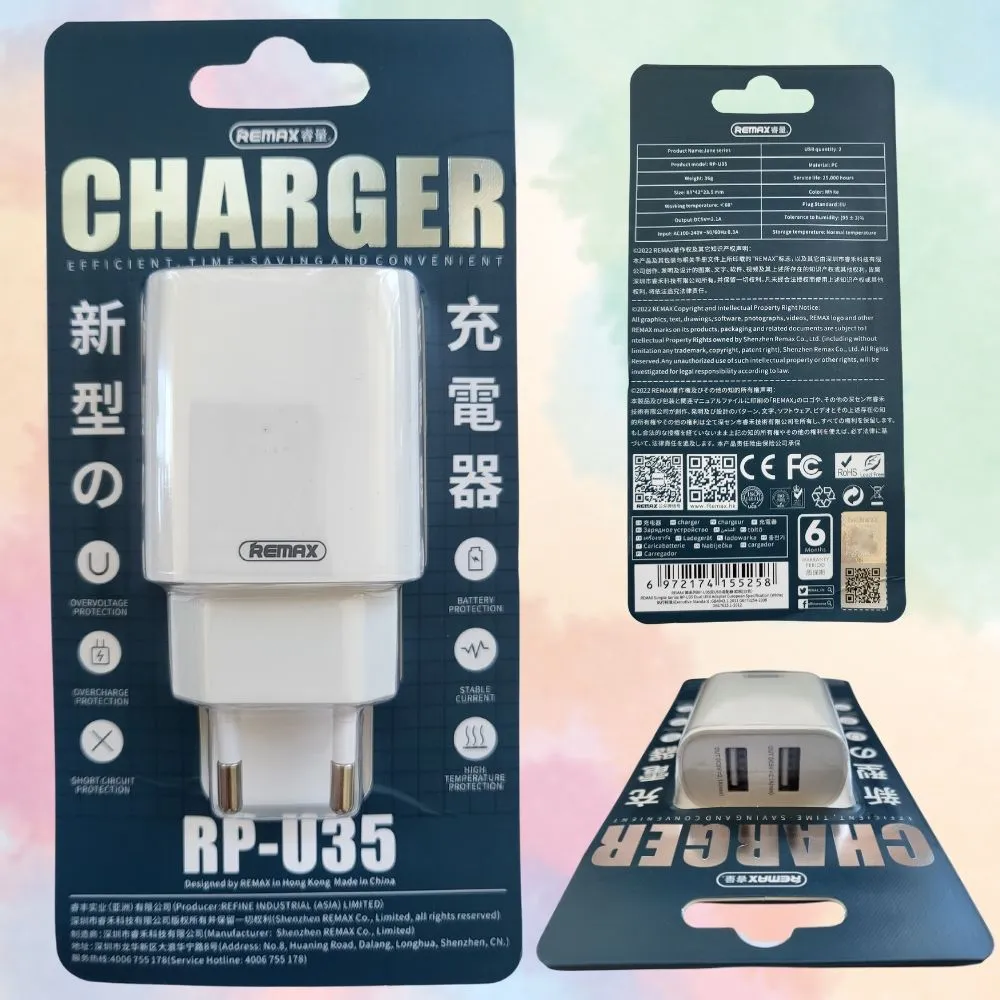 

Сетевое зарядное устройство Remax RP-U35 на 2 USB 5v 2,1A, RP-U35