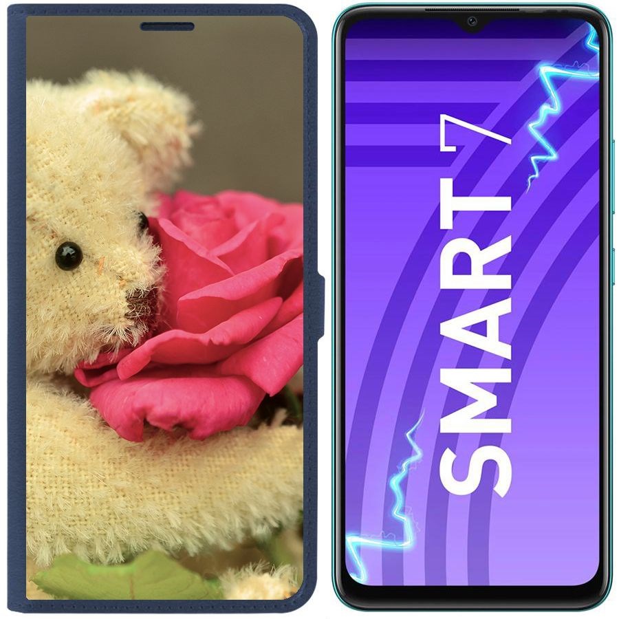 Чехол-книжка Krutoff Eco Book для Infinix Smart 7 Медвежонок с розой (синий)