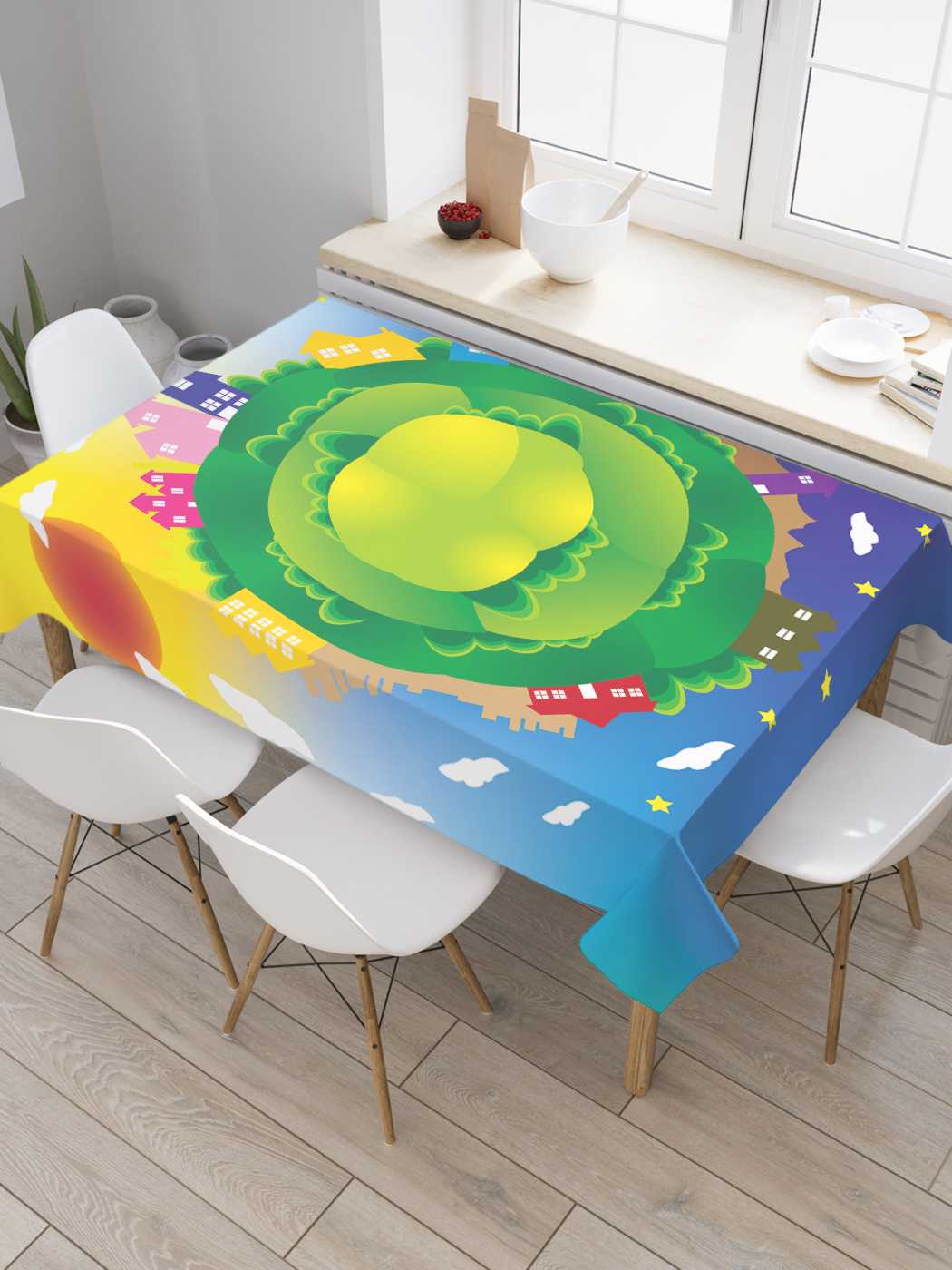 

Скатерть прямоугольная JoyArty "Планета Земля" из оксфорда, 180x145 см, Зеленый, Планета Земля