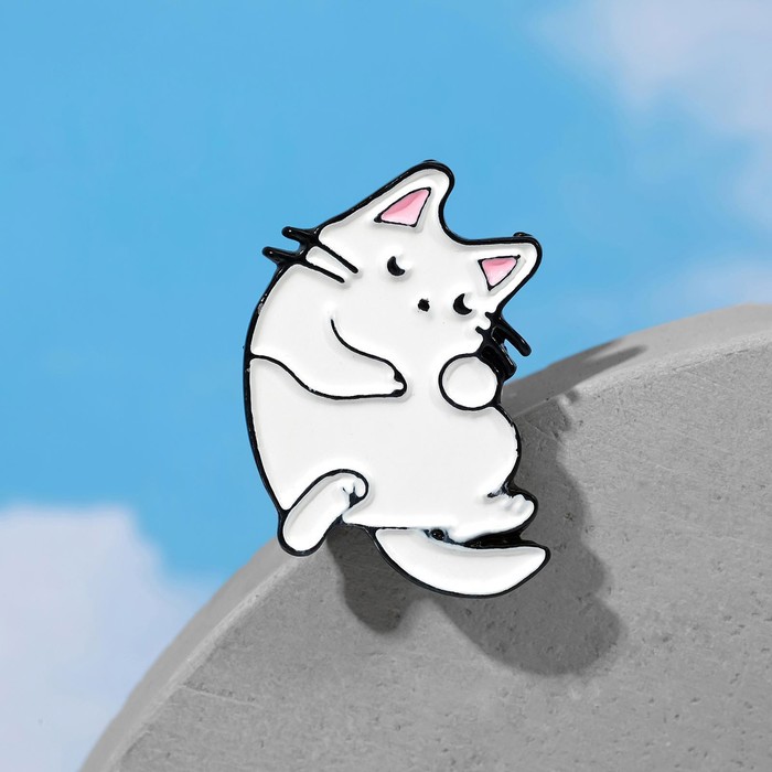 

Значок "Котейка", цвет белый в чёрном металле, (2шт.)
