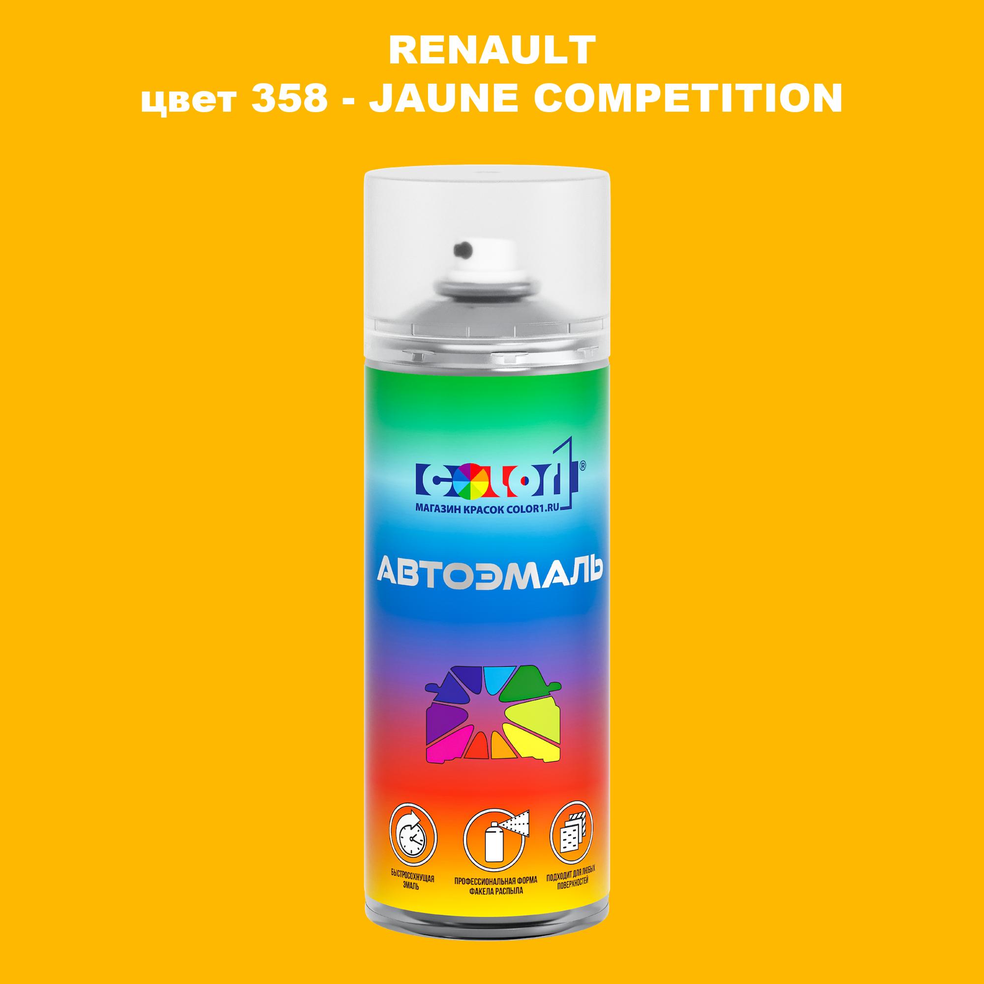 

Аэрозольная краска COLOR1 для RENAULT, цвет 358 - JAUNE COMPETITION, Прозрачный