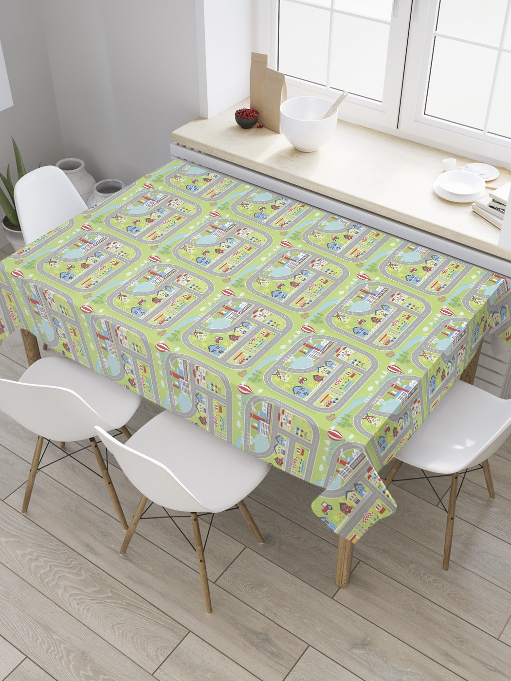 

Скатерть прямоугольная JoyArty "Дорога на фабрику" из сатена, 180x145 см, Зеленый, Дорога на фабрику