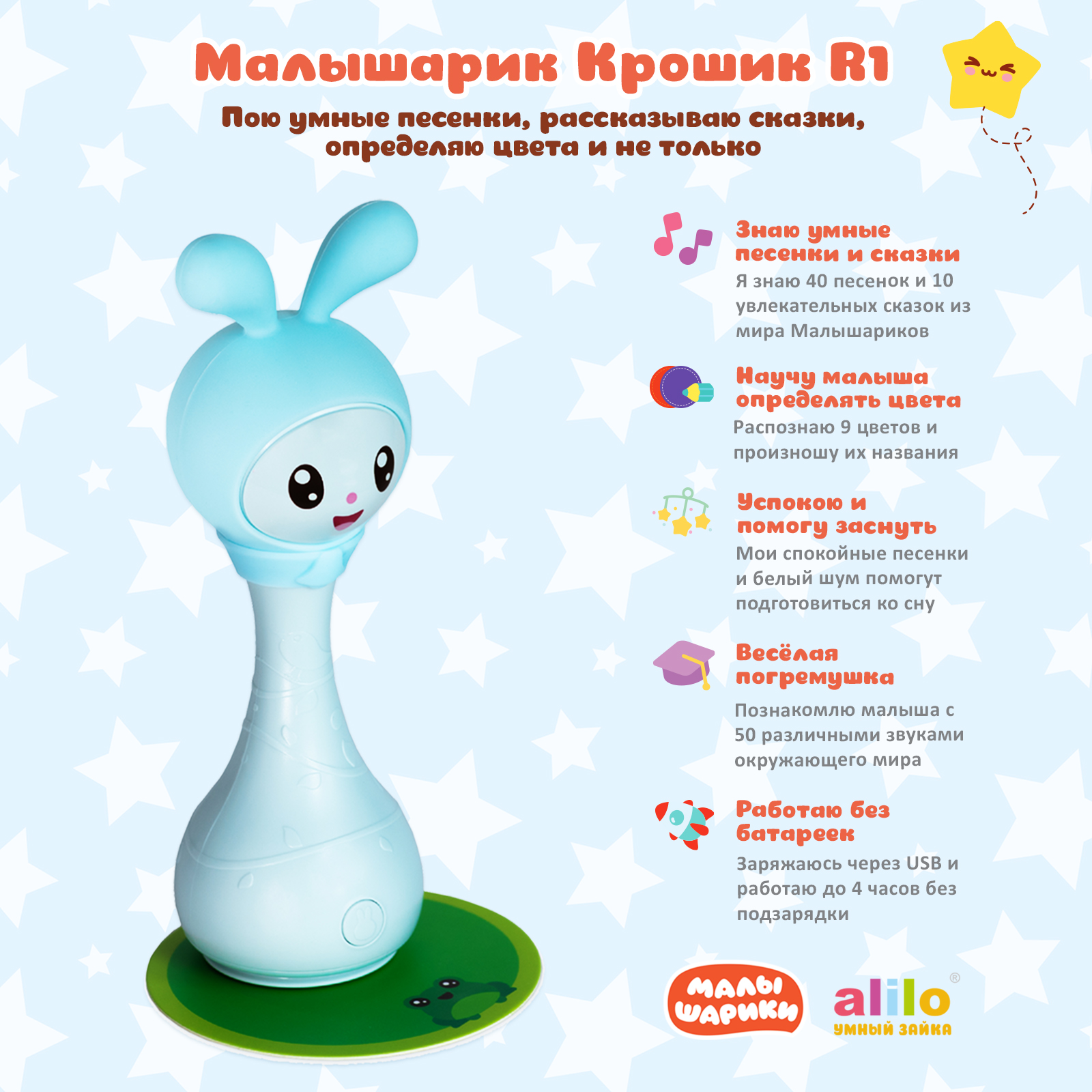 Игрушка музыкальная интерактивная Alilo Малышарики Крошик голубой