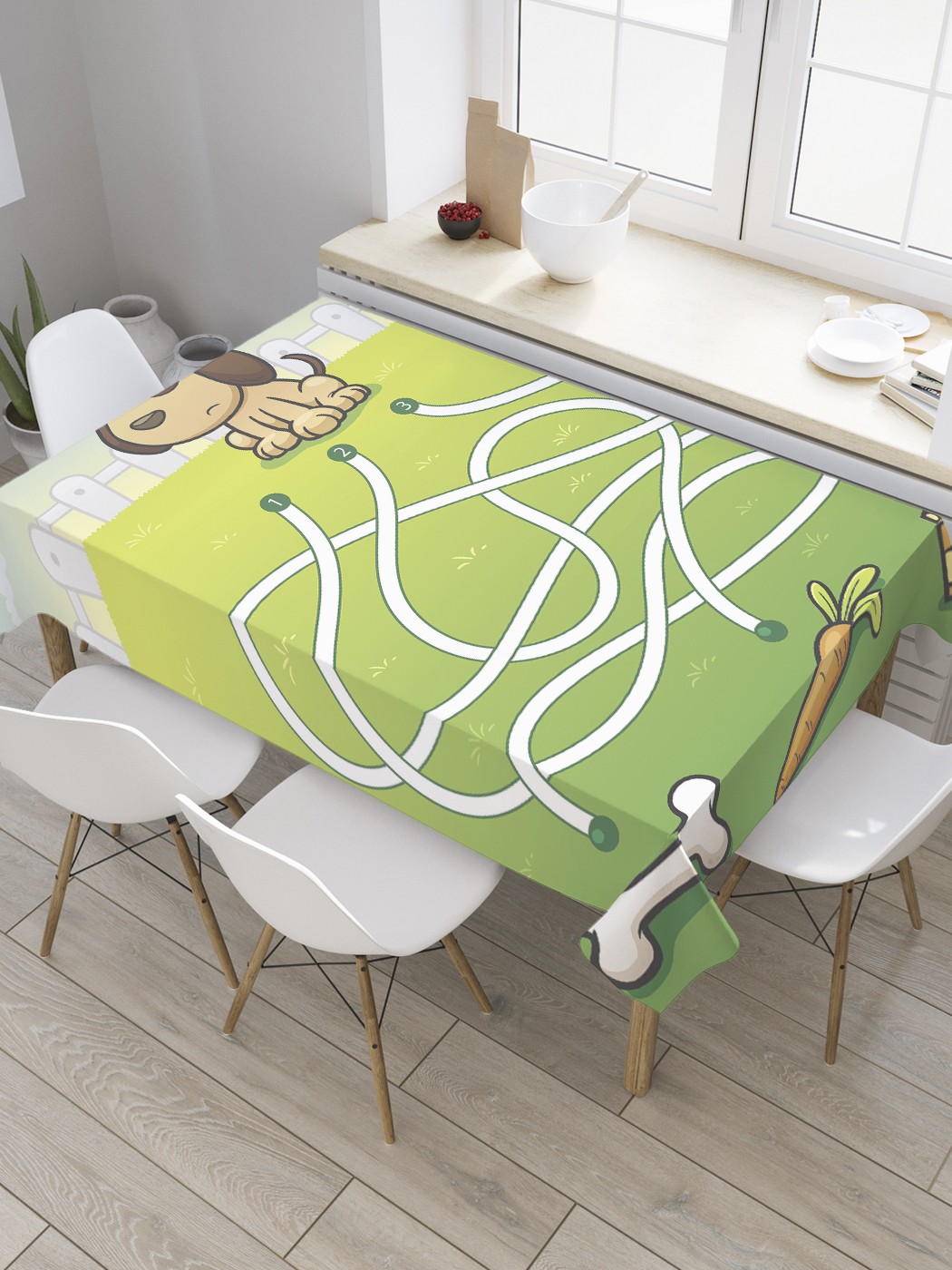 

Скатерть прямоугольная JoyArty "Лабиринт щенка" из сатена, 180x145 см, Зеленый, Лабиринт щенка