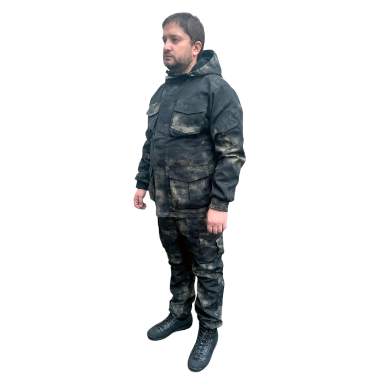 Камуфляжный костюм на флисе, рип-стоп черный 60-62/183-186