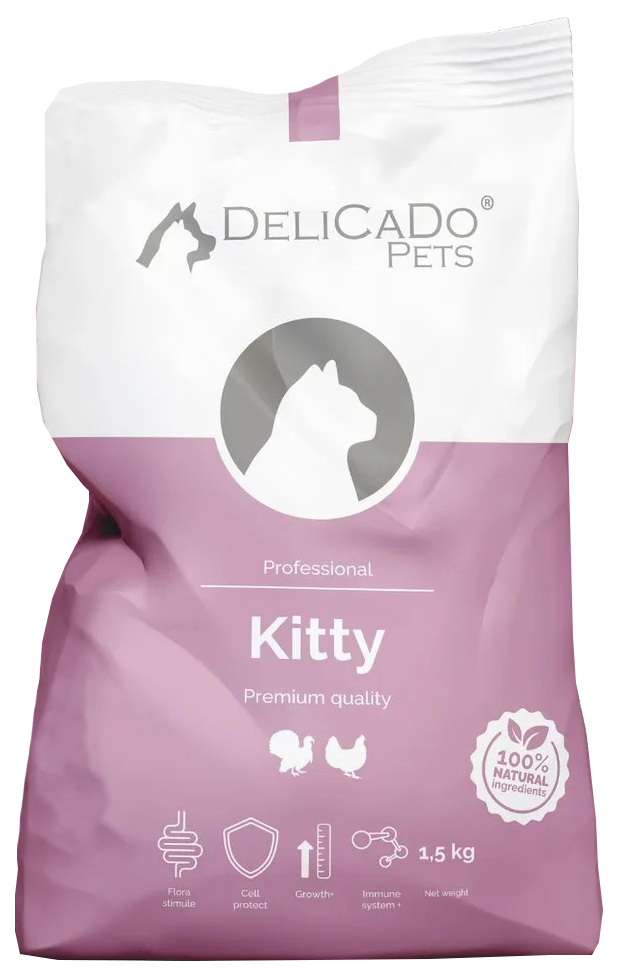 Сухой корм для котят Delicado Kitty, с курицей и индейкой, 1,5 кг
