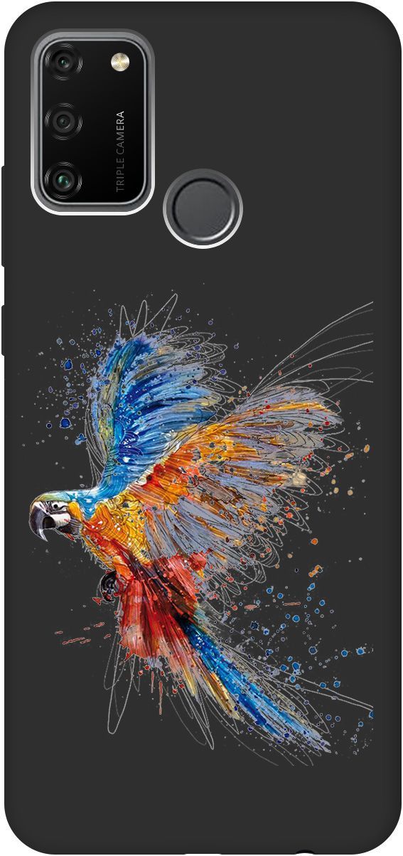 

Матовый чехол на Honor 9A с принтом "Colorful Parrot" черный, Черный;красный, 0