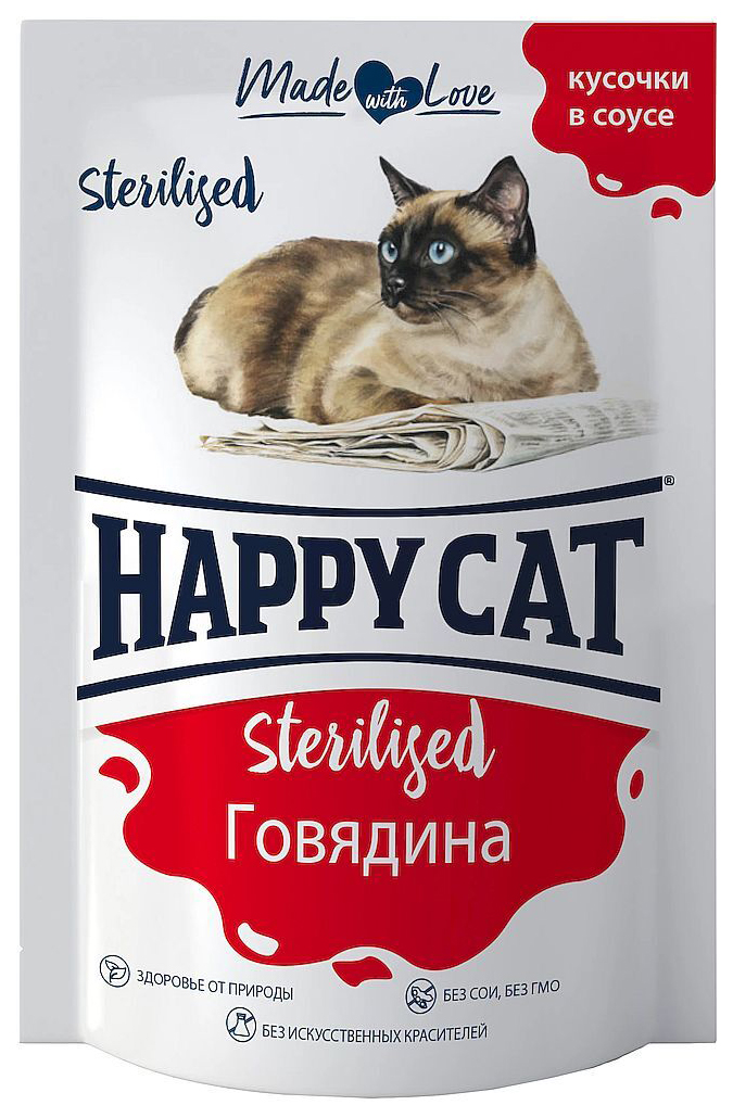 

Влажный корм для кошек Happy Cat Sterilised, для стерилизованных, с говядиной, 85 г