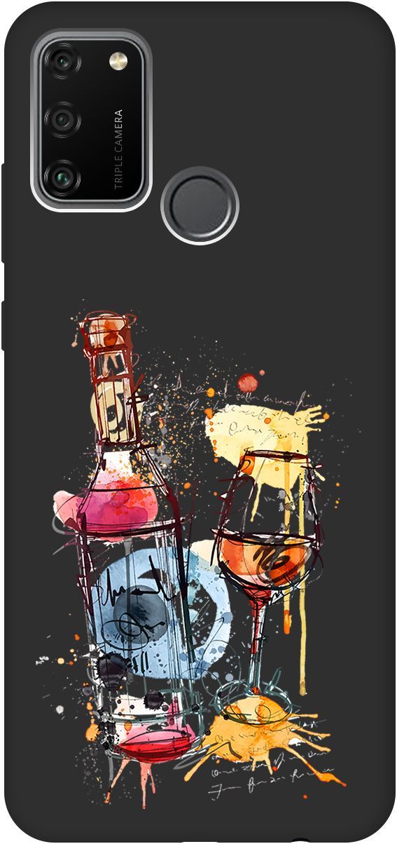 

Матовый чехол на Honor 9A с принтом "Aquarelle Wine" черный, Черный;голубой, 0