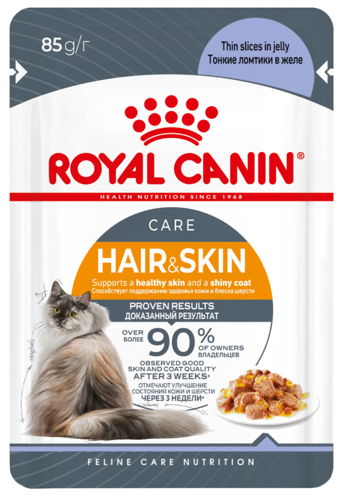 Влажный корм для кошек ROYAL CANIN Hair&Skin, для поддержания здоровья кожи и шерсти, 85 г