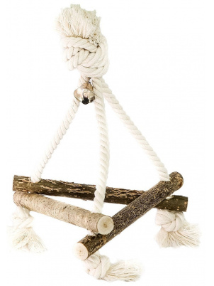 фото Игрушка для птиц zoobaloo качели 3d хлопковый шнур с колоколом, средняя 25х15см