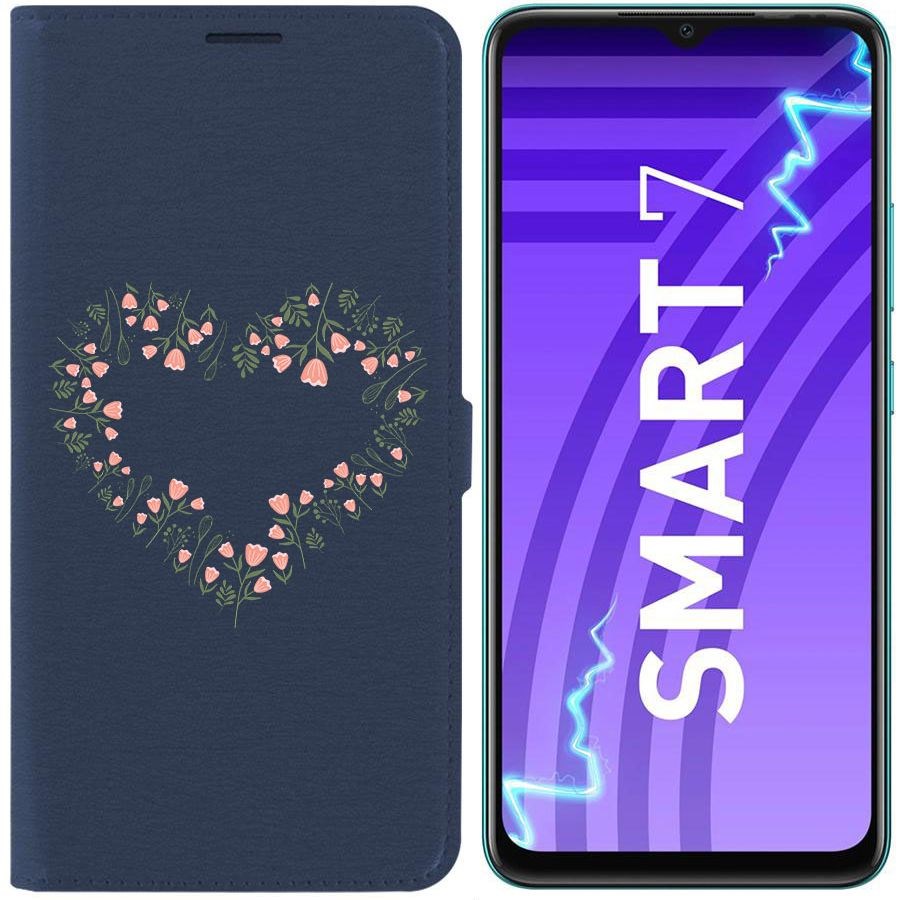 Чехол-книжка Krutoff Eco Book для Infinix Smart 7 Цветочное сердце (синий)