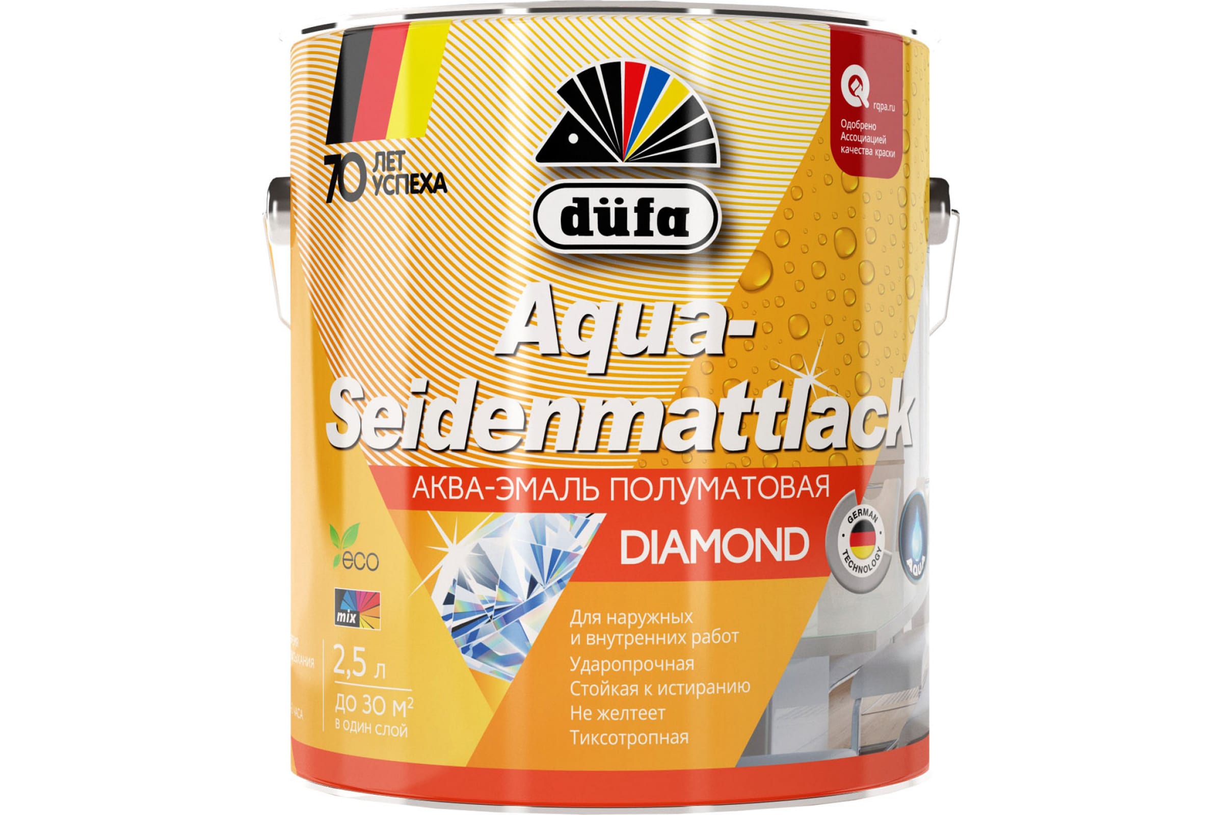 Dufa Эмаль AQUA-SEIDENMATTLACK аква полуматовая, белая 2,5л Н0000003449