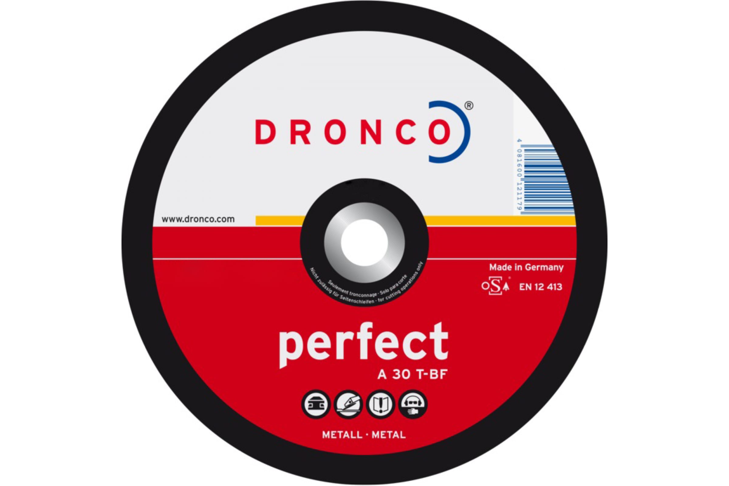 DRONCO Шлифовальный диск по металлу Perfect A30T 125x6x22,23 3126040100