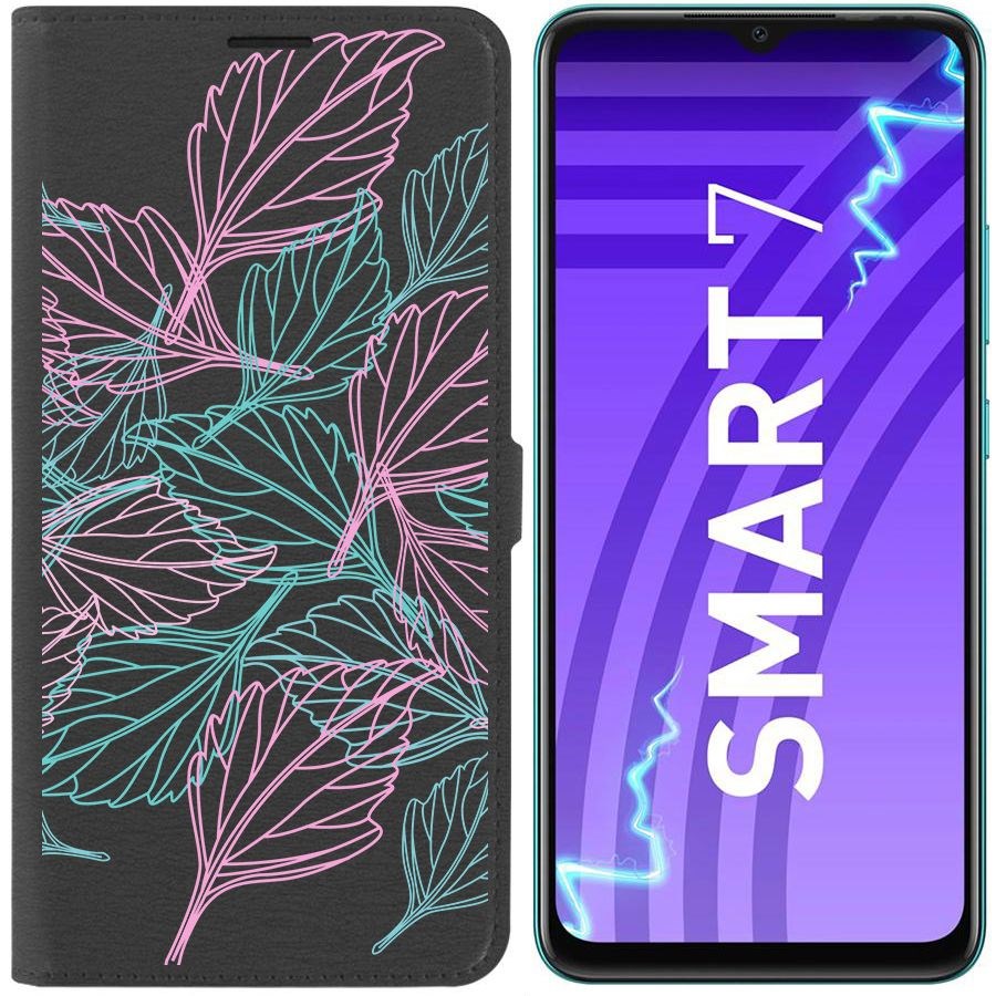 Чехол-книжка Krutoff Eco Book для Infinix Smart 7 Листья паттерн (черный)