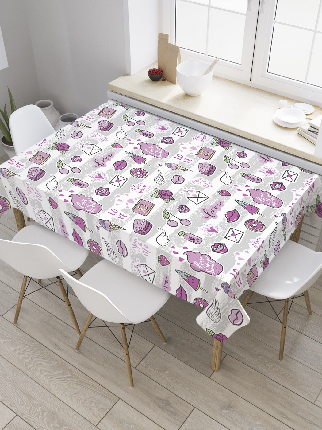 

Скатерть прямоугольная JoyArty "Разные стикеры" из сатена, 180x145 см, Серый, Разные стикеры