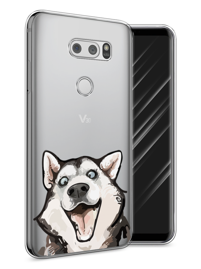 

Чехол Awog на LG V30 "Радостный хаски", Белый;голубой;черный, 83050-1