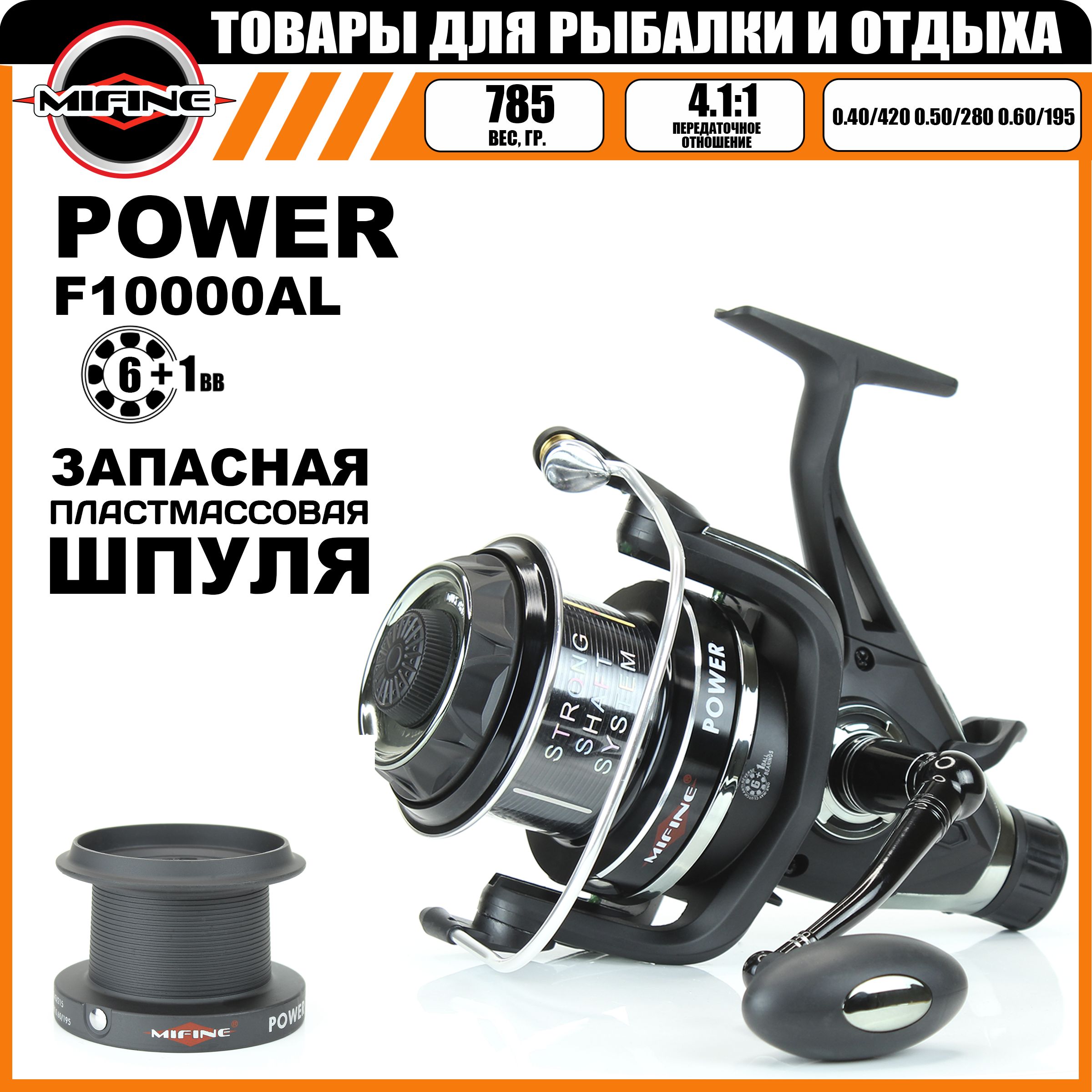 

Карповая катушка с байтранером MIFINE POWER 10000, 6+1 подшипник, для морской рыбалки, Черный, POWER 10000B