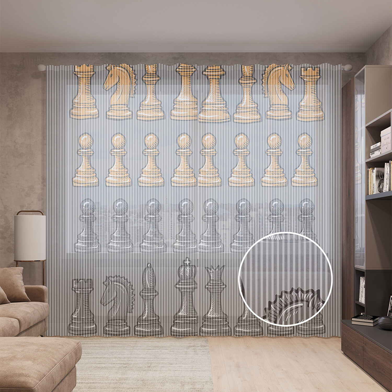 

Тюль вуаль на шторной ленте с принтом JoyArty "Шахматные фигуры", 310х265 см, Шахматные фигуры