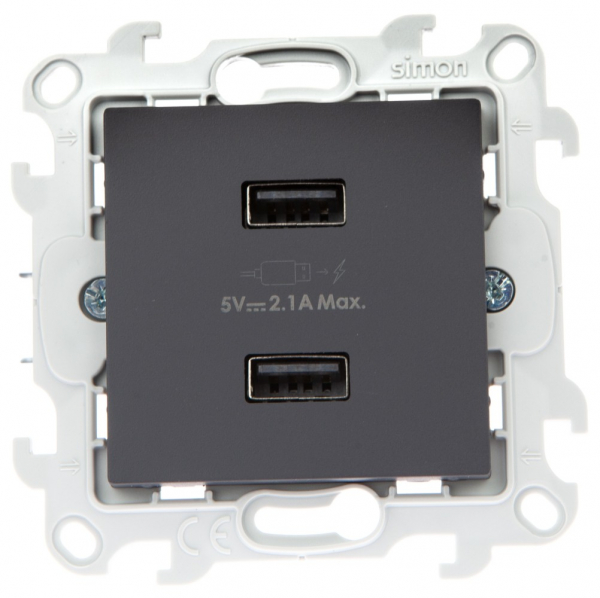 фото Simon 24 графит зарядное устройство 2хusb 2,4a