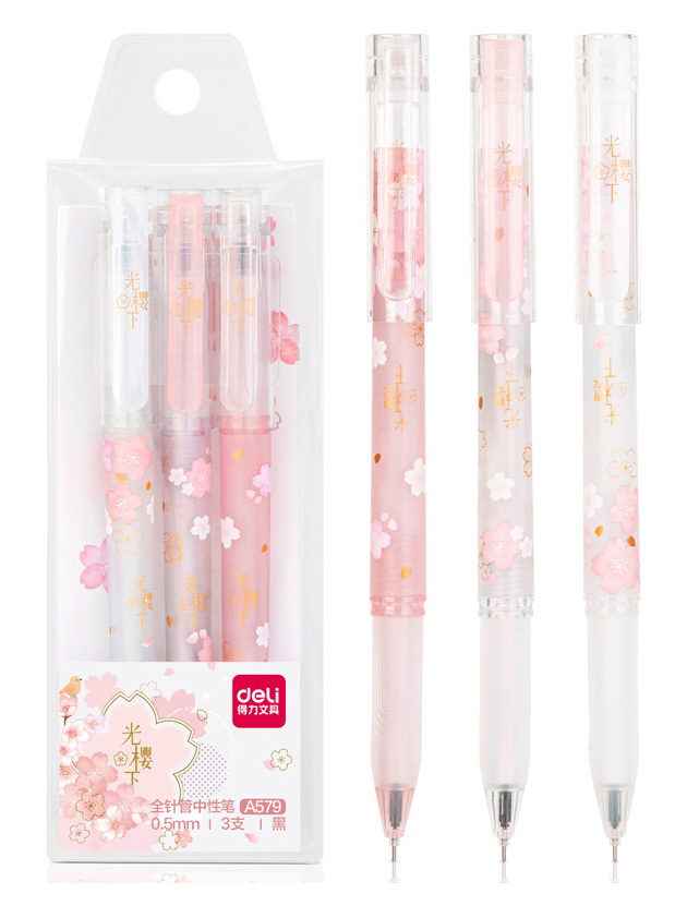 

Ручка гелев. автоматическая Deli A579 Sakura d=0.5мм черн. черн. линия 0.35мм