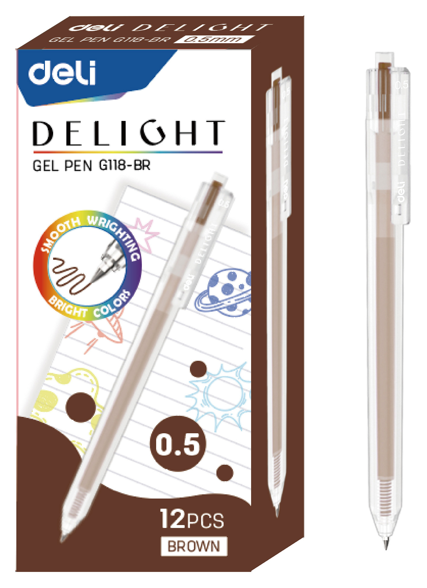 

Ручка гелев. Deli Delight EG118-BR прозрачный корич. черн. линия 0.5мм