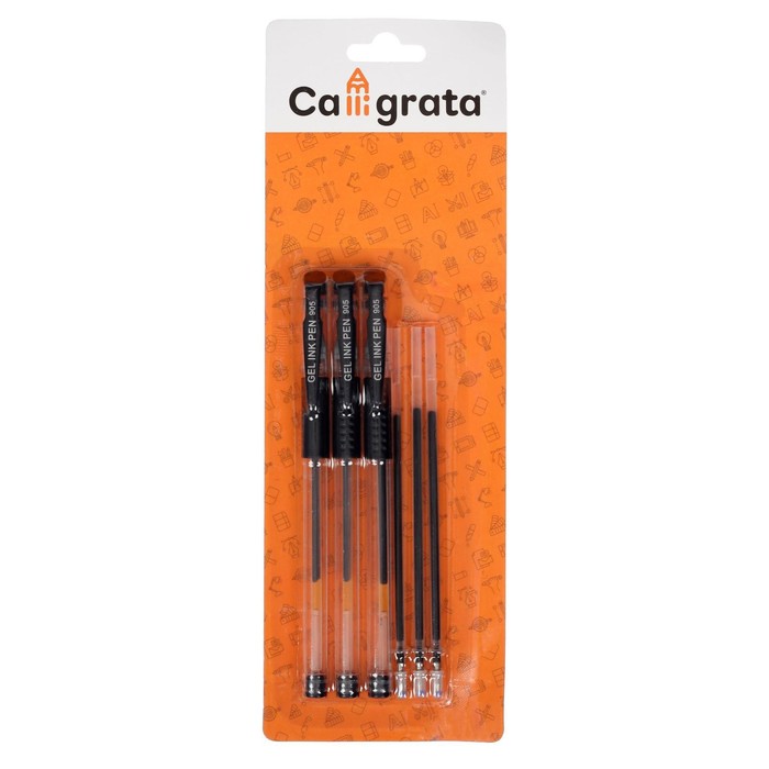 

Ручка гелевая Calligrata 0.5 мм, 3 штуки + 3 чёрных стержня, 2шт.