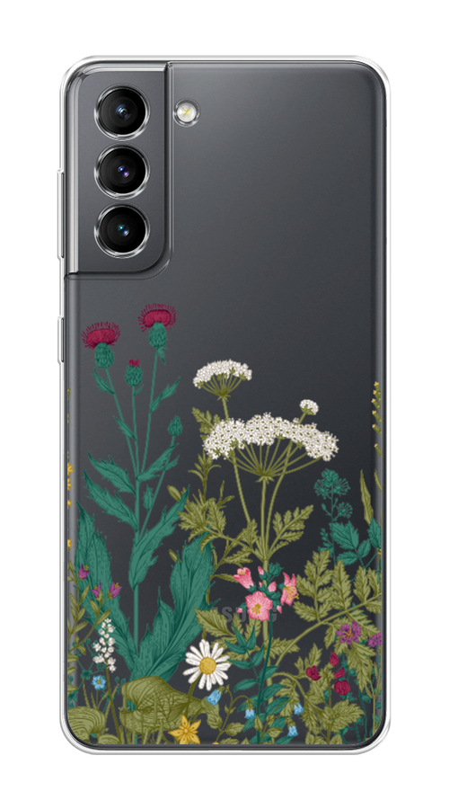 

Чехол на Samsung Galaxy S21 "Дикие полевые цветы", Зеленый;розовый;белый, 2101850-2