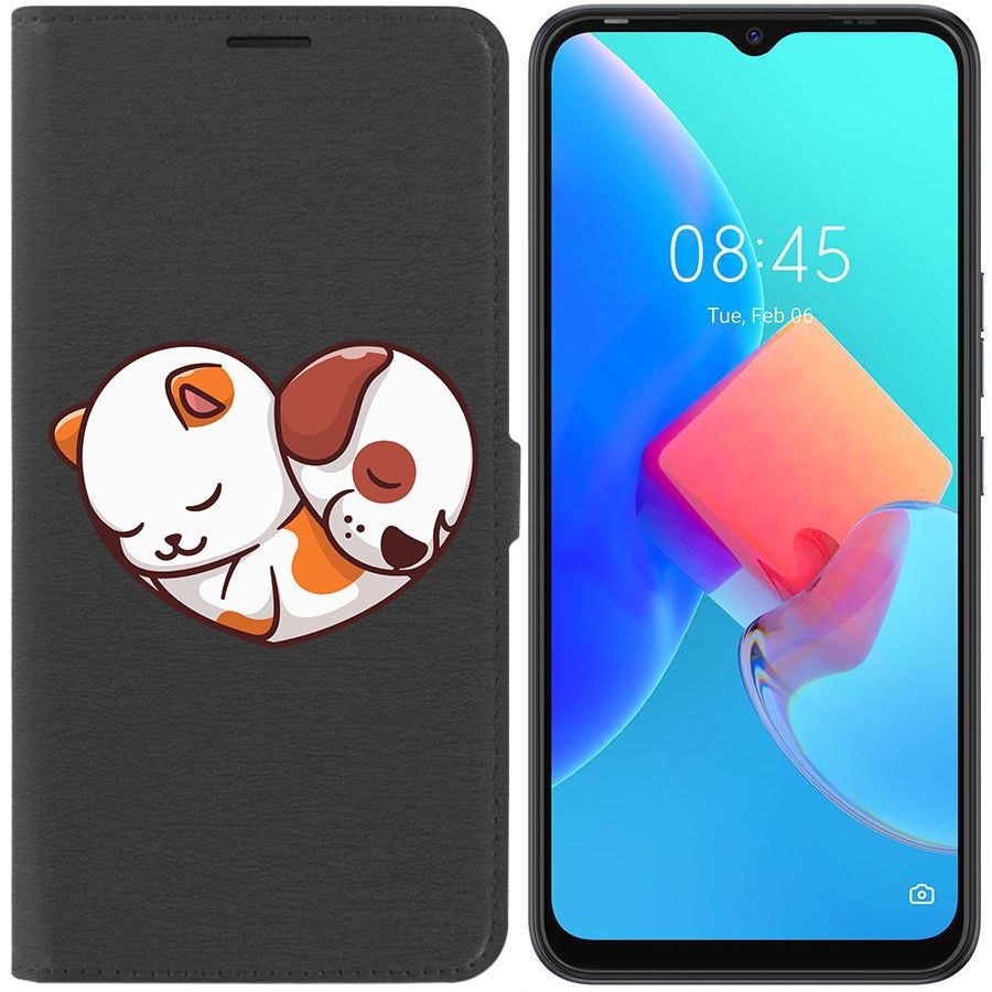 

Чехол-книжка Krutoff Eco Book для Tecno Spark 8C Котёнок и Щенок (черный)