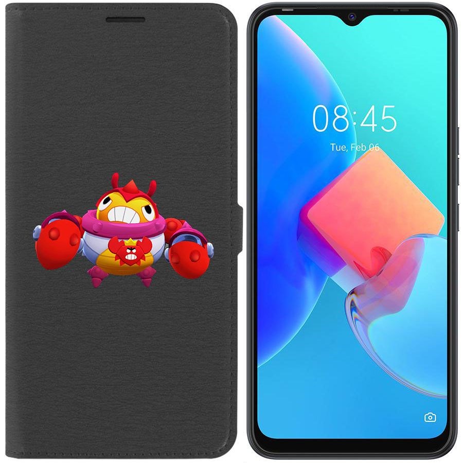 

Чехол-книжка Krutoff Eco Book для Tecno Spark 8C Brawl Stars-Краб Тик (черный)