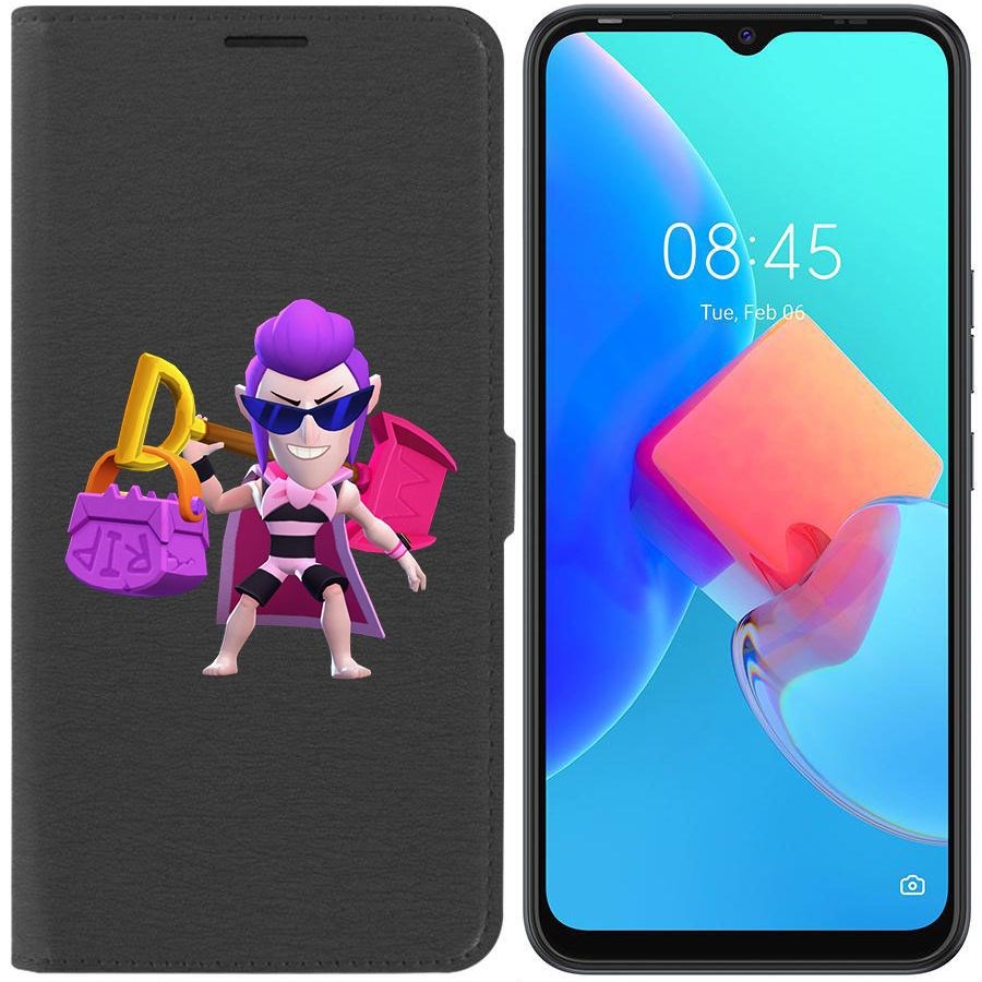 

Чехол-книжка Krutoff Eco Book для Tecno Spark 8C Brawl Stars-Пляжный Мортис (черный)