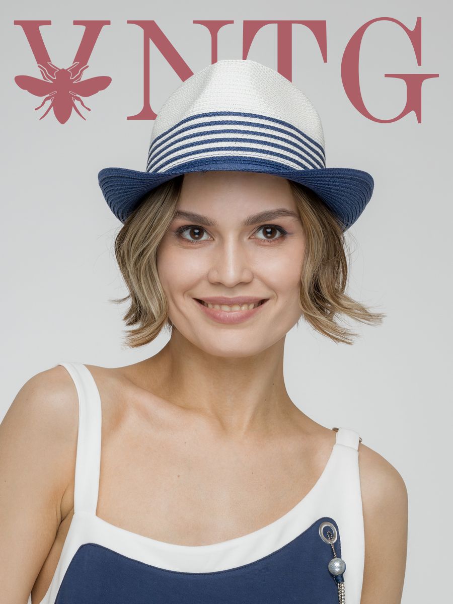 Шляпа женская vintage+ 210LВБ белая/синяя, р.55-59