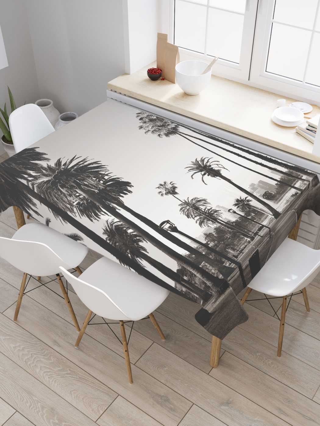

Скатерть прямоугольная JoyArty "Дорога среди пальм" из оксфорда, 180x145 см, Серый, Дорога среди пальм