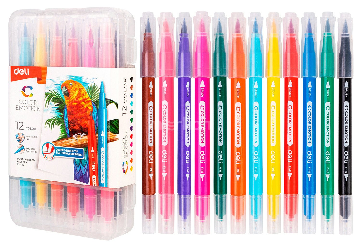 Фломастеры DELI 12 цветов Color Emotion двусторонний пластиковый короб