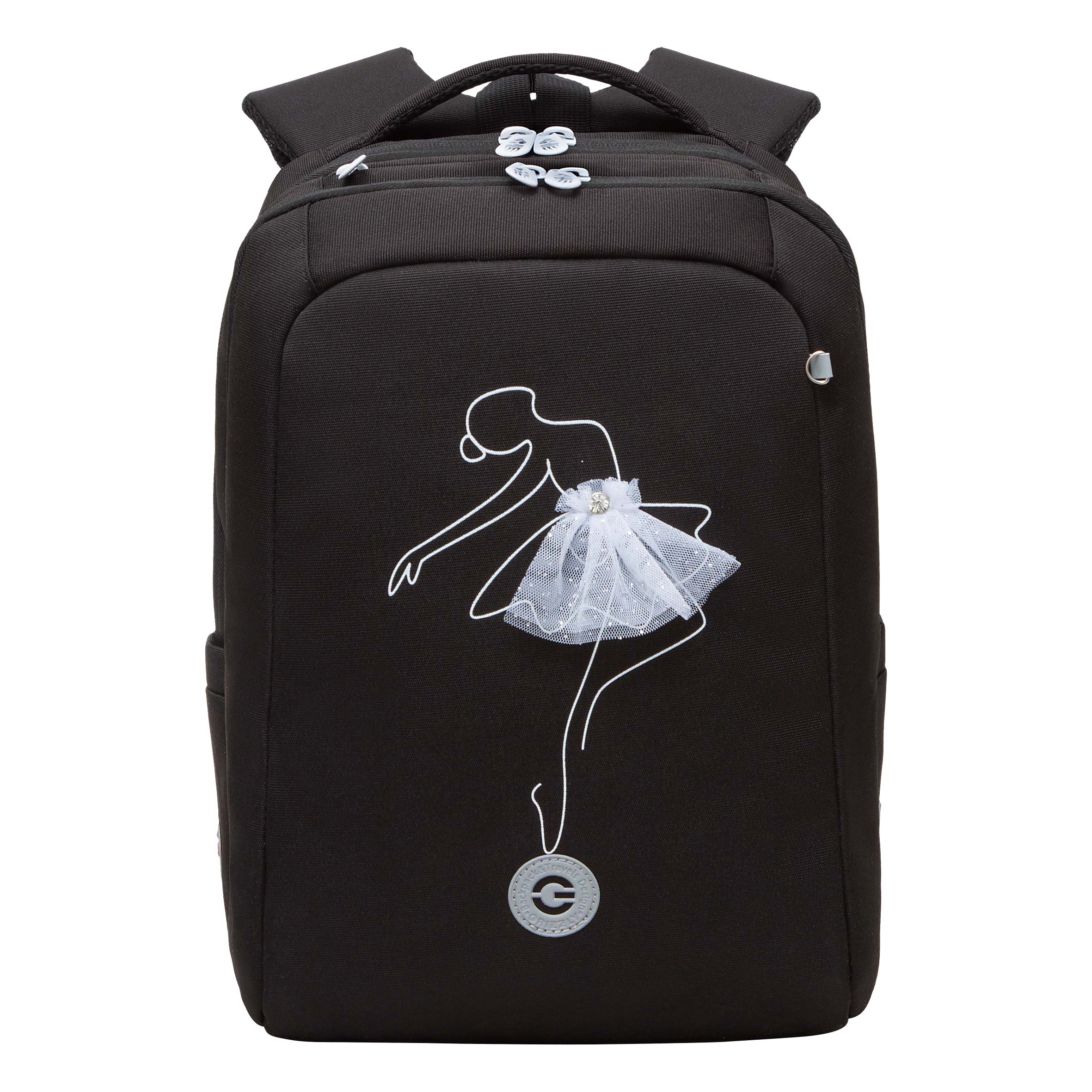 Рюкзак Grizzly школьный для девочки RG-366-1 2 черный - белый