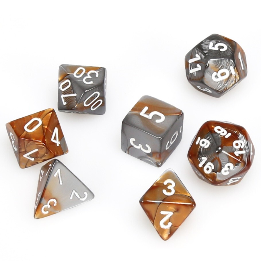 Набор кубиков Chessex 7-dice set Gemini Copper-Steel-White