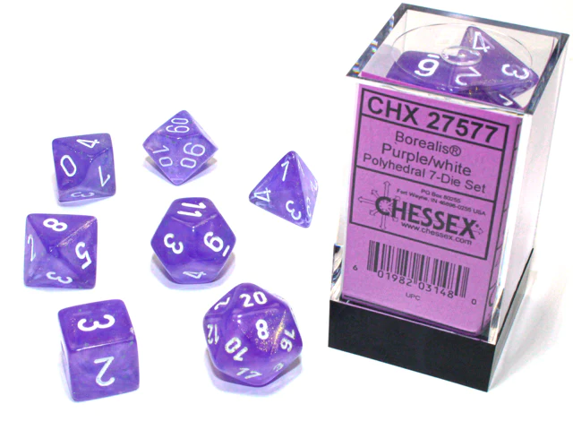 Набор кубиков Chessex 7-dice set Borealis Polyhedral Dice Set Purple-White