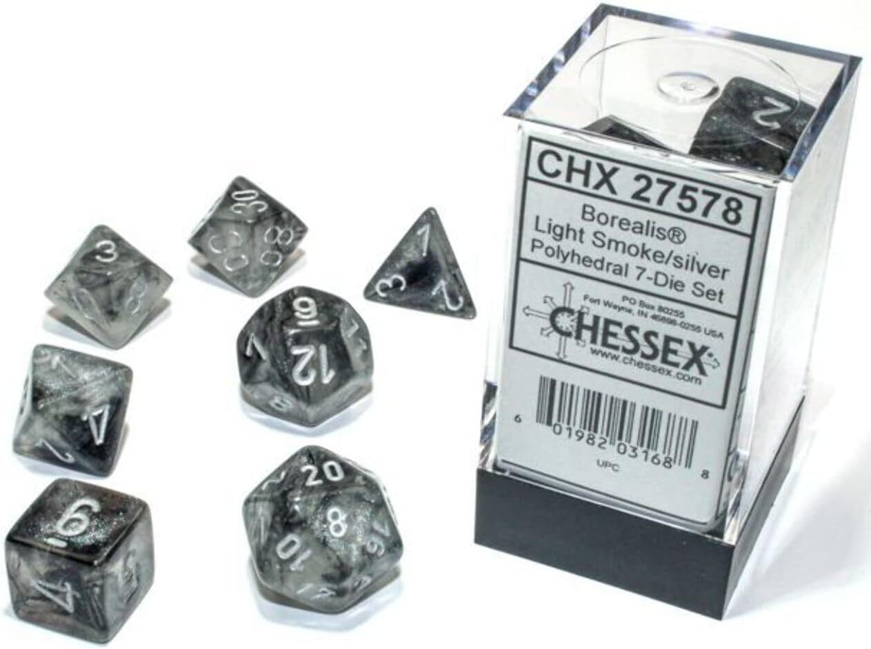 Набор кубиков Chessex 7-dice set Borealis Smoke-Silver Luminary