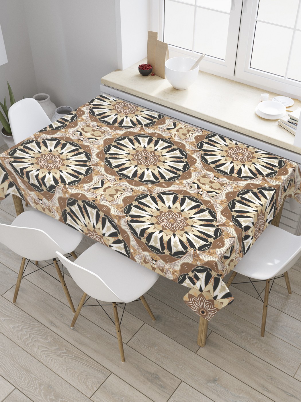 

Скатерть прямоугольная JoyArty "Геометрическая мандала" из сатена, 180x145 см, Коричневый, Геометрическая мандала