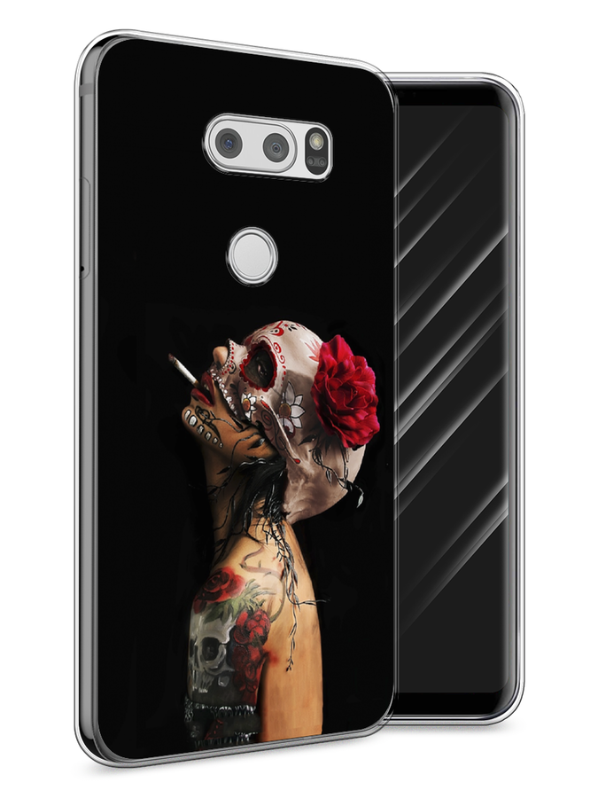 

Чехол Awog на LG V30 "Девушка с черепом", Черный;красный;бежевый, 83050-9