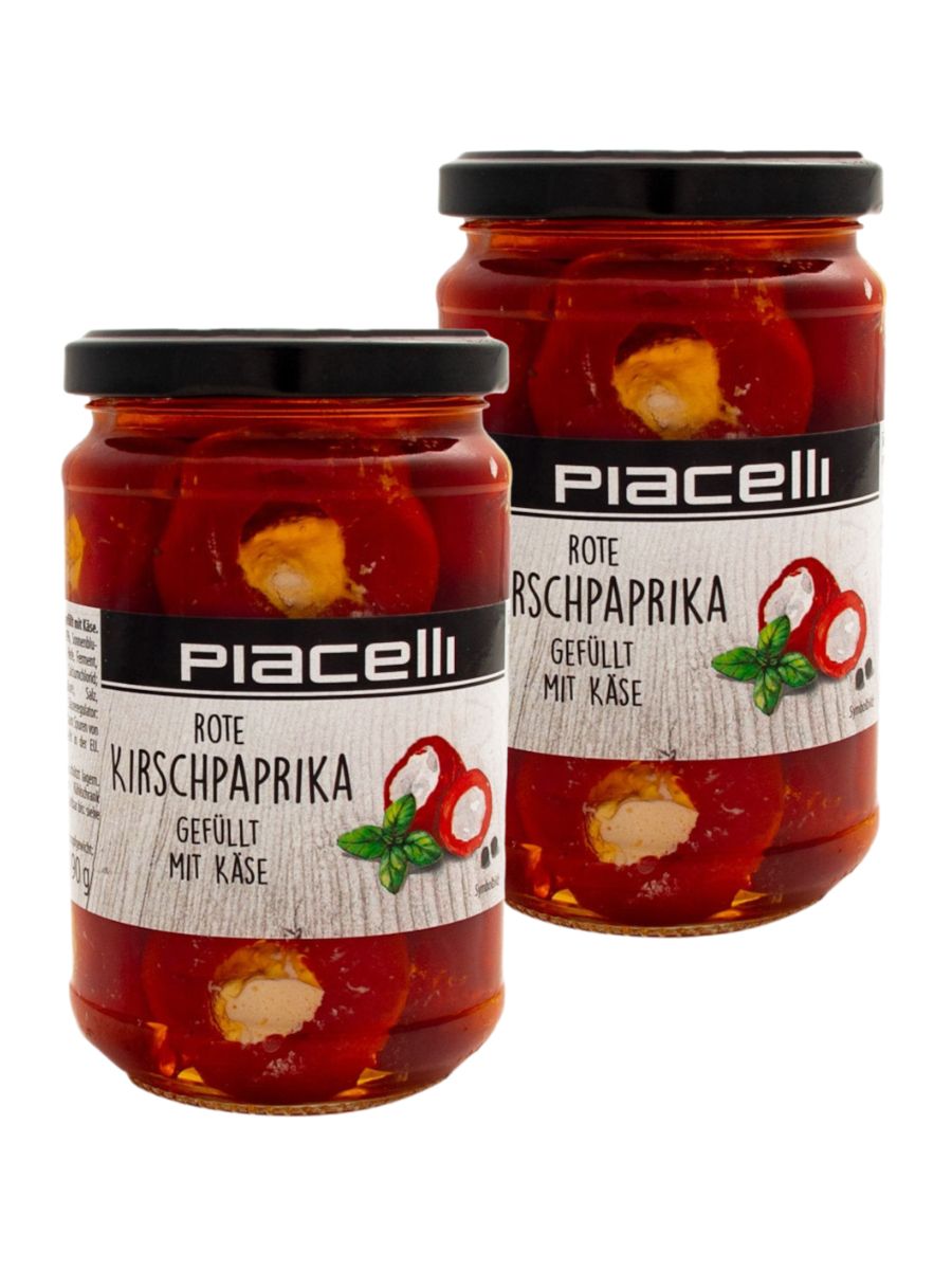 Перец красный черри Piacelli фаршированный сливочным сыром в масле, 2шт 280г