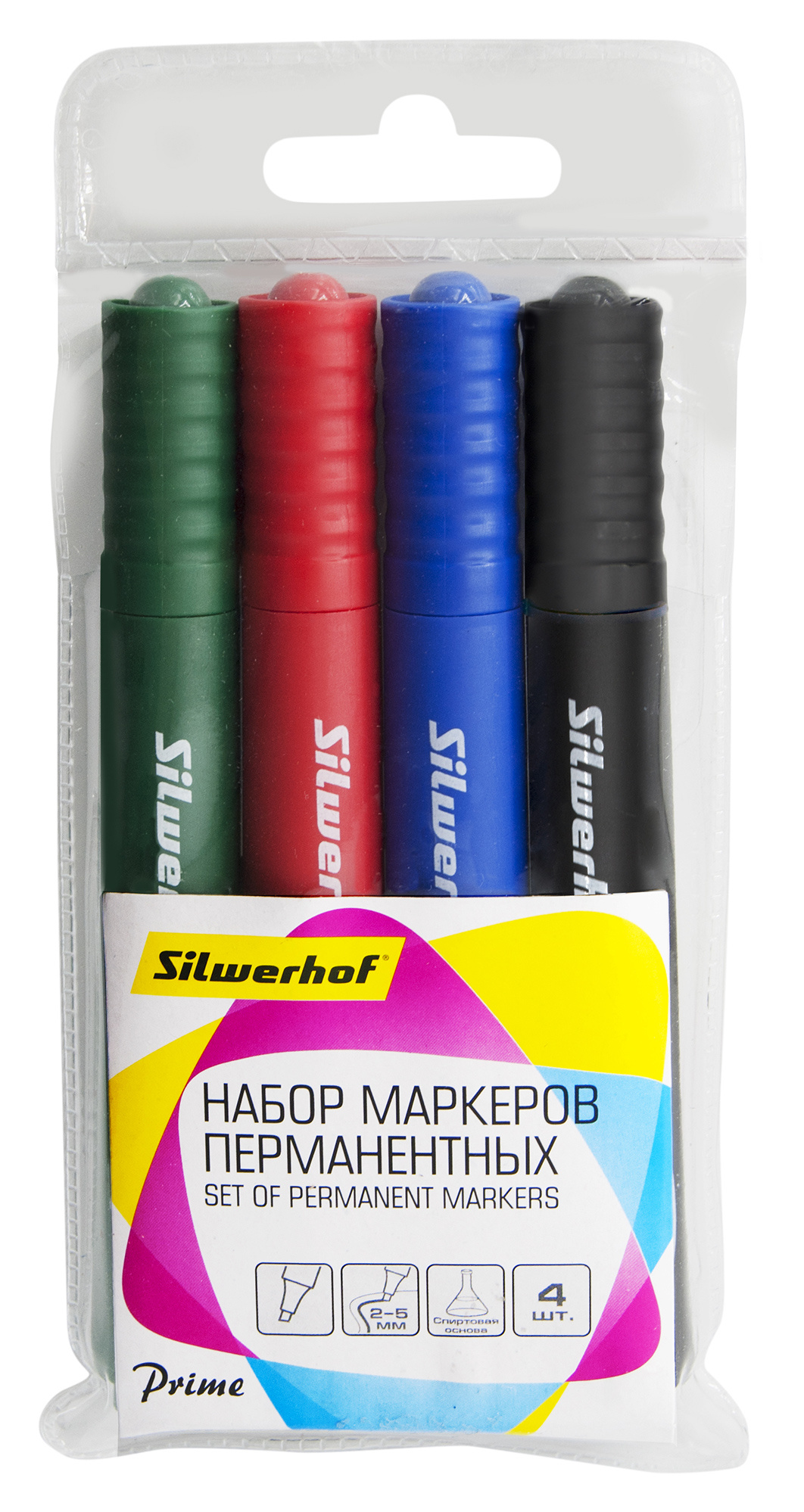 Набор маркеров перманентных Silwerhof Prime скошенный пиш. наконечник 2-5мм 4цв