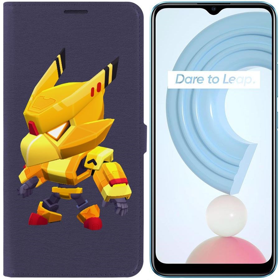 

Чехол-книжка Krutoff Eco Book для Realme C21Y Brawl Stars-Ворон Золотой Меха (синий)