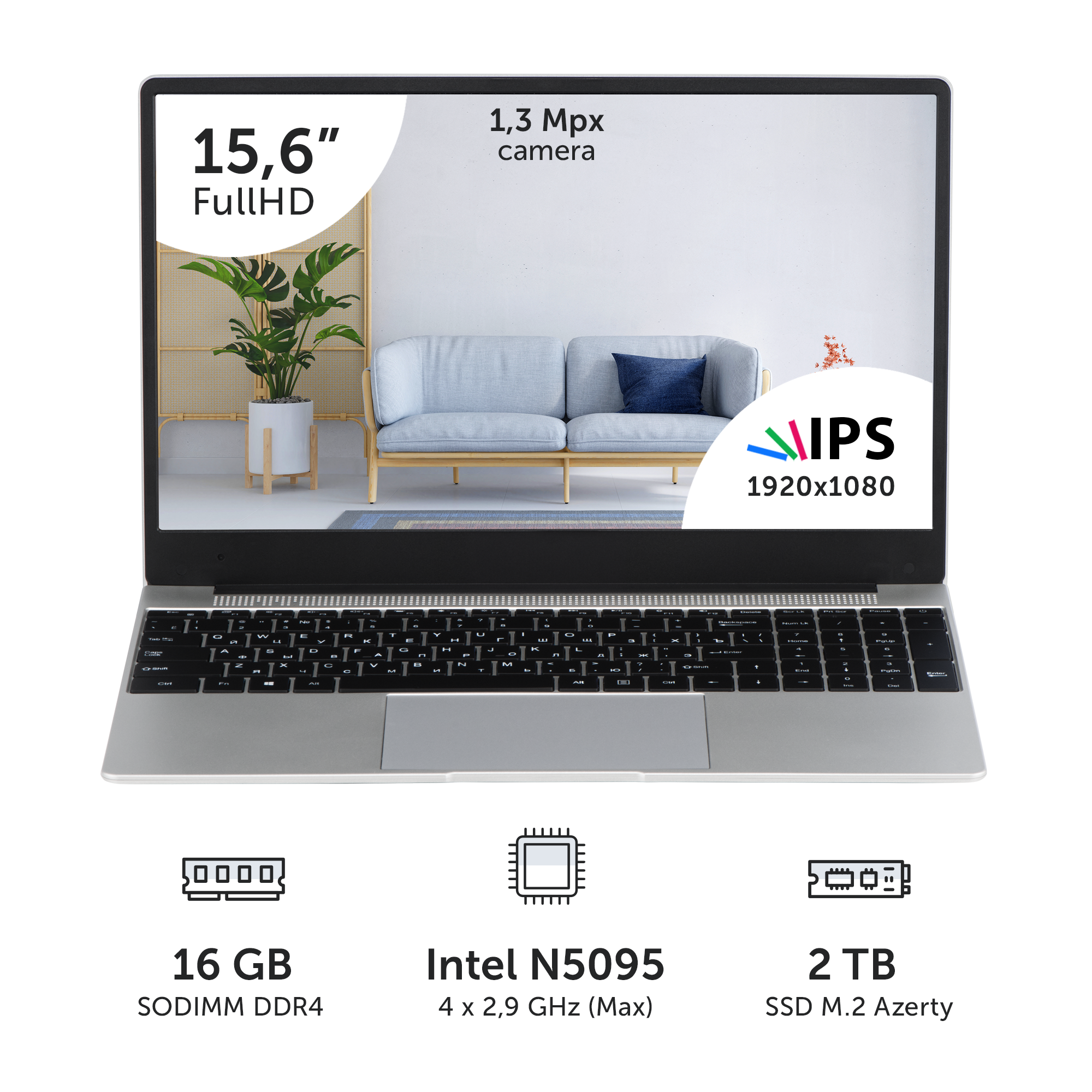 

Ноутбук Azerty RB-1551 серебристый, RB-1551
