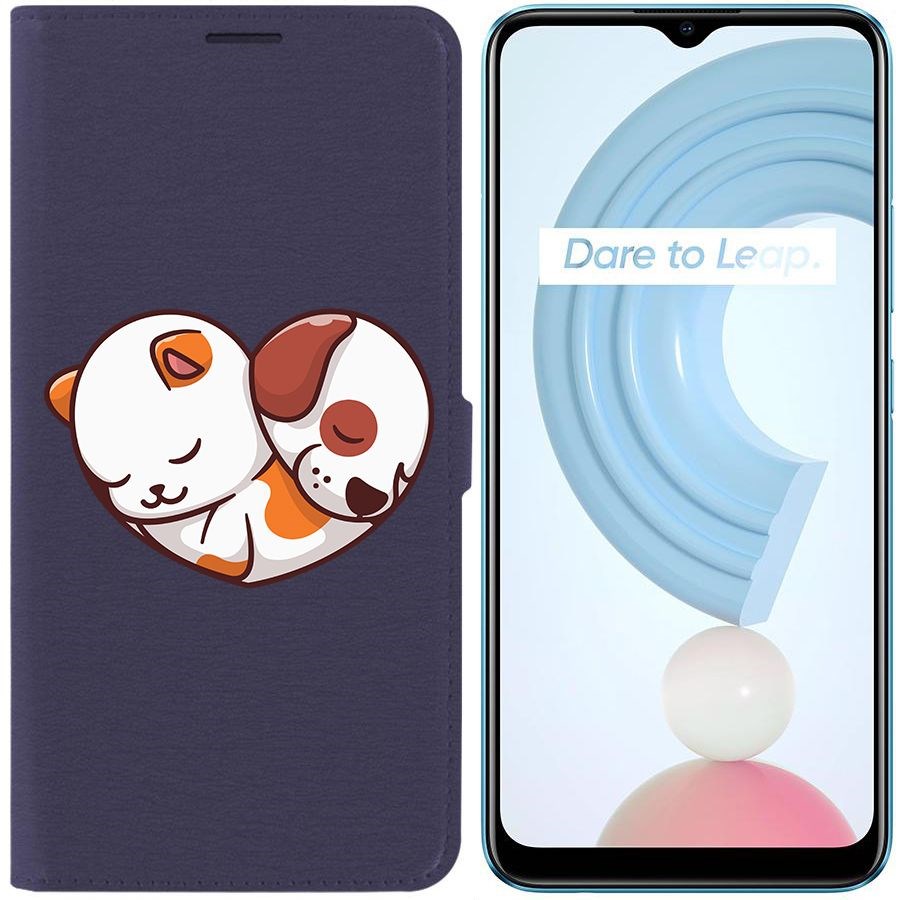 

Чехол-книжка Krutoff Eco Book для Realme C21Y Котёнок и Щенок (синий)