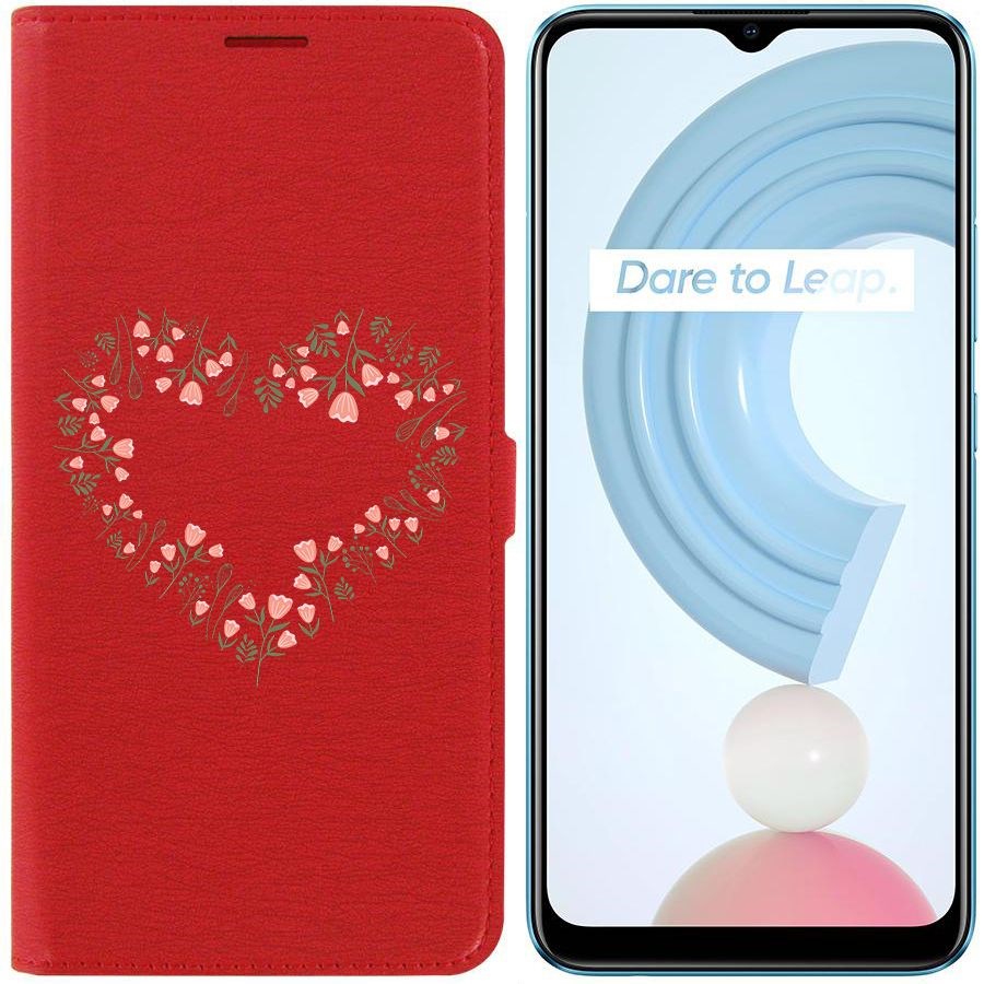 

Чехол-книжка Krutoff Eco Book для Realme C21Y Цветочное сердце (красный)