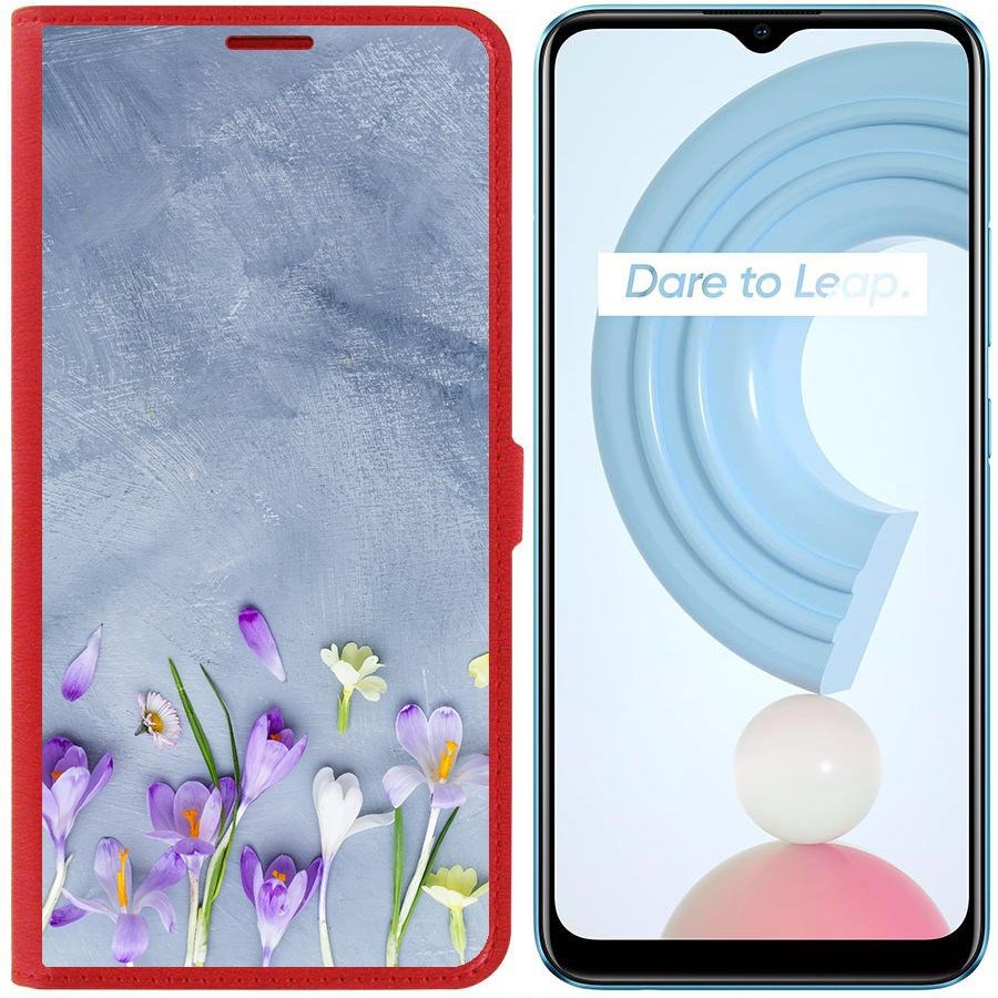 

Чехол-книжка Krutoff Eco Book для Realme C21Y Цветочное настроение (красный)